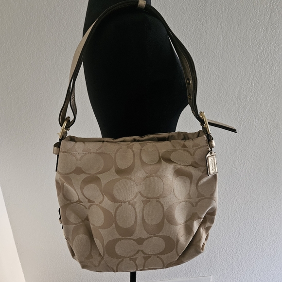 Coach Canvas Purse with Gold Straps ✨️ and Lettering Leather Trim Women